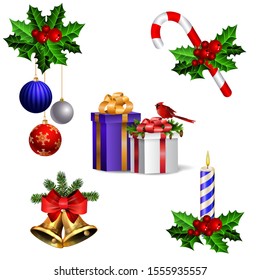 Christmas decorations with fir tree golden jingle bells