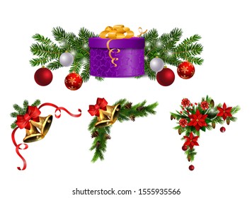 Christmas decorations with fir tree golden jingle bells