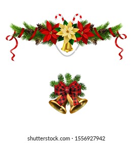 Christmas decorations with fir tree golden jingle bells