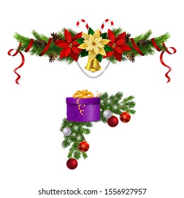 Christmas decorations with fir tree golden jingle bells