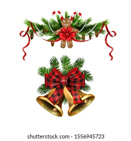 Christmas decorations with fir tree golden jingle bells