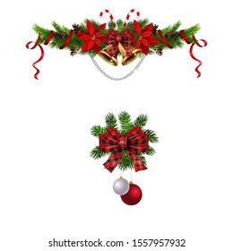 Christmas decorations with fir tree golden jingle bells