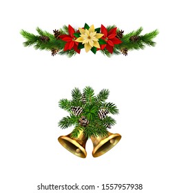 Christmas decorations with fir tree golden jingle bells