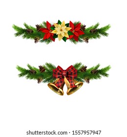 Christmas decorations with fir tree golden jingle bells
