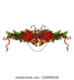 Christmas decorations with fir tree golden jingle bells