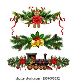 Christmas decorations with fir tree golden jingle bells