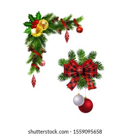 Christmas decorations with fir tree golden jingle bells