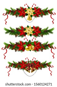Christmas decorations with fir tree golden jingle bells