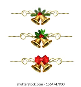 Christmas decorations with fir tree golden jingle bells