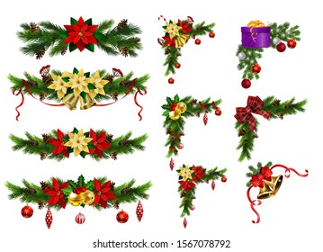 Christmas decorations with fir tree golden jingle bells