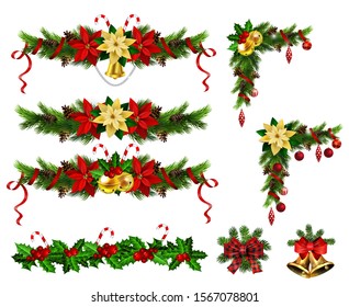 Christmas decorations with fir tree golden jingle bells