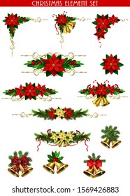 Christmas decorations with fir tree golden jingle bells