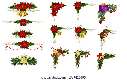 Christmas decorations with fir tree golden jingle bells