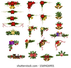 Christmas decorations with fir tree golden jingle bells