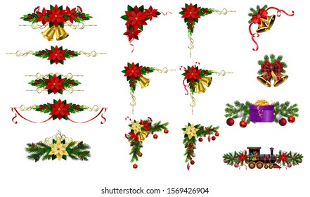 Christmas decorations with fir tree golden jingle bells