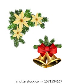 Christmas decorations with fir tree golden jingle bells