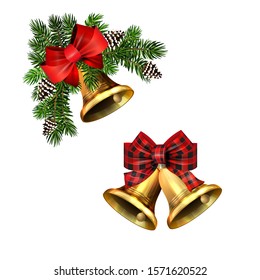 Christmas decorations with fir tree golden jingle bells