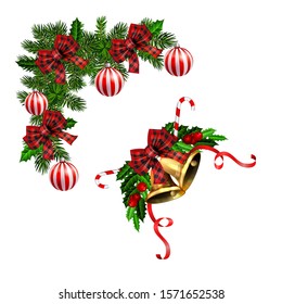 Christmas decorations with fir tree golden jingle bells