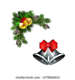 Christmas decorations with fir tree golden jingle bells