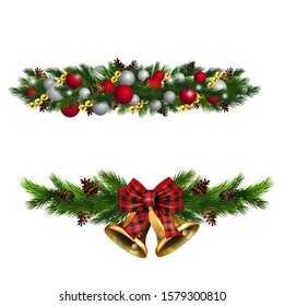 Christmas decorations with fir tree golden jingle bells