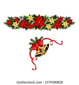 Christmas decorations with fir tree golden jingle bells