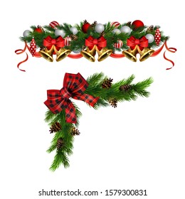 Christmas decorations with fir tree golden jingle bells
