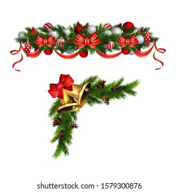 Christmas decorations with fir tree golden jingle bells