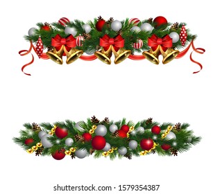 Christmas decorations with fir tree golden jingle bells
