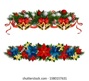 Christmas decorations with fir tree golden jingle bells