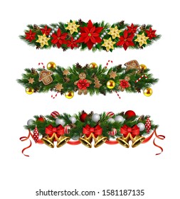 Christmas decorations with fir tree golden jingle bells