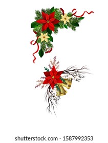 Christmas decorations with fir tree golden jingle bells