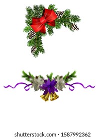 Christmas decorations with fir tree golden jingle bells