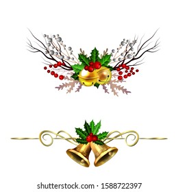 Christmas decorations with fir tree golden jingle bells