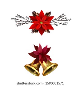Christmas decorations with fir tree golden jingle bells