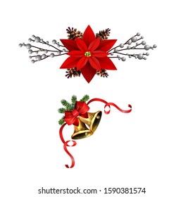 Christmas decorations with fir tree golden jingle bells