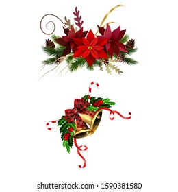 Christmas decorations with fir tree golden jingle bells