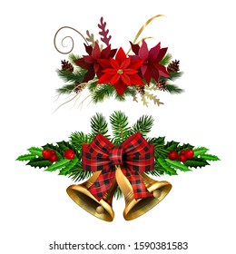 Christmas decorations with fir tree golden jingle bells
