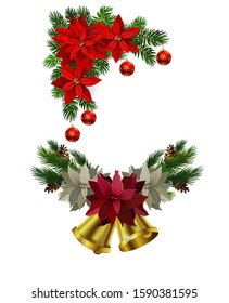 Christmas decorations with fir tree golden jingle bells