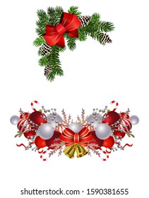 Christmas decorations with fir tree golden jingle bells