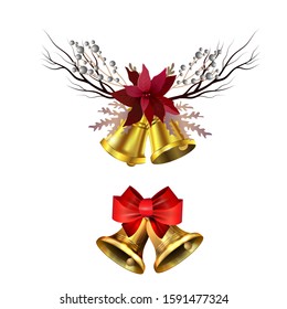 Christmas decorations with fir tree golden jingle bells