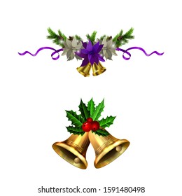 Christmas decorations with fir tree golden jingle bells
