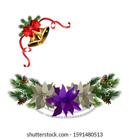 Christmas decorations with fir tree golden jingle bells