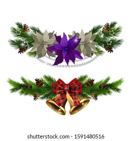 Christmas decorations with fir tree golden jingle bells