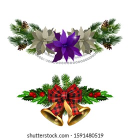 Christmas decorations with fir tree golden jingle bells