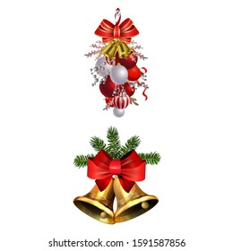 Christmas decorations with fir tree golden jingle bells