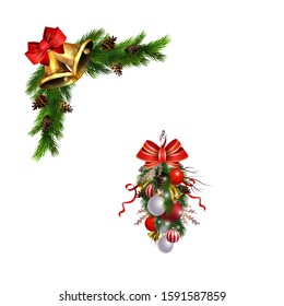 Christmas decorations with fir tree golden jingle bells