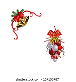 Christmas decorations with fir tree golden jingle bells