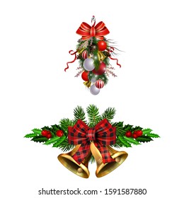 Christmas decorations with fir tree golden jingle bells