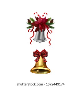 Christmas decorations with fir tree golden jingle bells