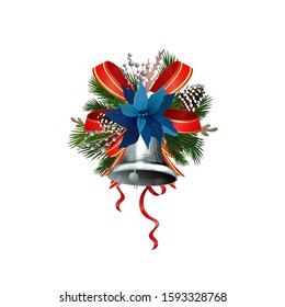 Christmas decorations with fir tree golden jingle bells